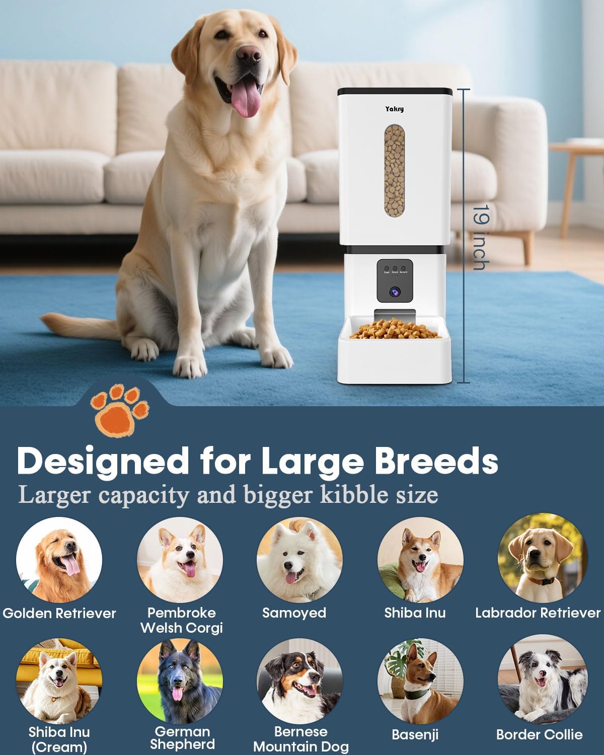 Automatic Dog Feeder Large Breed with Camera - 12L/50 Cups 5G WiFi App Control Dog Food Dispenser, Easy Setup, HD 1080P Video with Night Vision by Yakry - Image 7