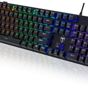RisoPhy Mechanical Gaming Keyboard, RGB 104 Keys Ultra-Slim LED Backlit USB Wired Keyboard with Blue Switch, Durable Abs Keycaps/Anti-Ghosting/Spill-Resistant Computer Keyboard for PC Mac Xbox Gamer