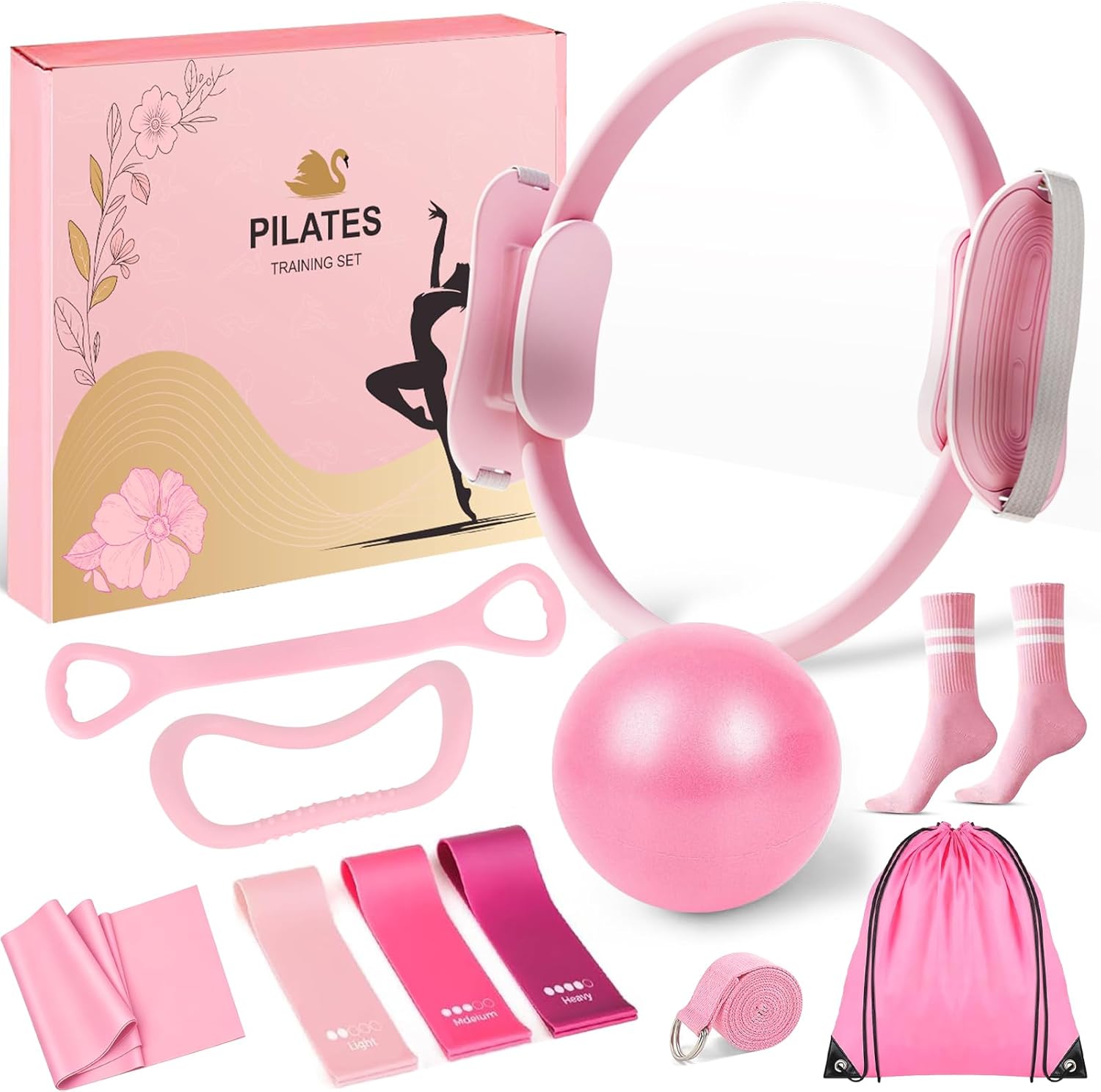 Pilates Equipment Set for Women, Pilates Ring and Ball Set with 15" Magic Circle & Resistance Bands, Perfect Mother's Day Gift for Home Workout, Ideal for Beginners and Yogis - Image 8