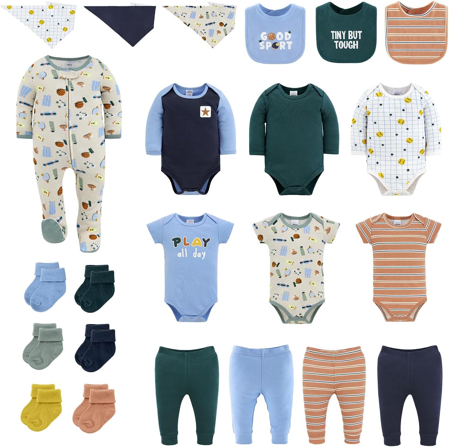 The Peanutshell 23-Piece Baby Boy Clothing Set, 100% Cotton, Newborn Essentials Must Haves, Blue & Multicolor
