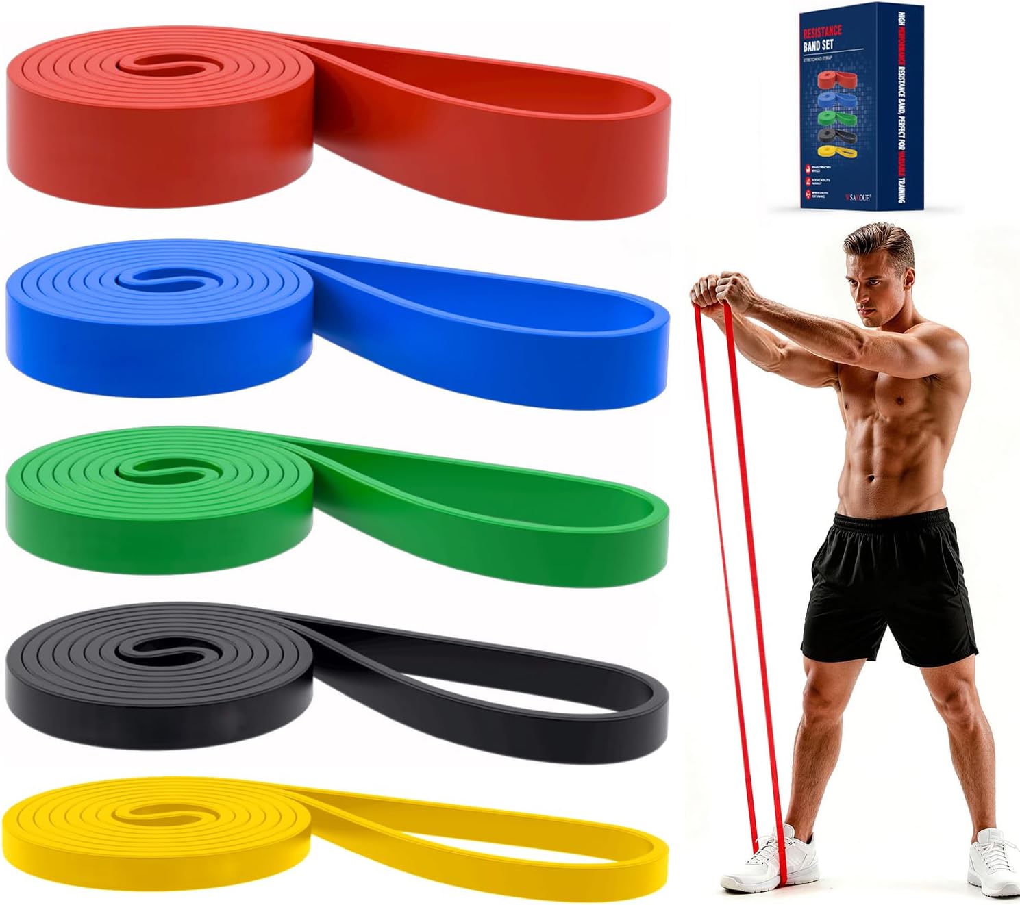 Pull Up Bands, Resistance Bands Set, Exercise Workout Bands for Men & Women, Ideal for Body Stretching, Physical Therapy and Muscle Training