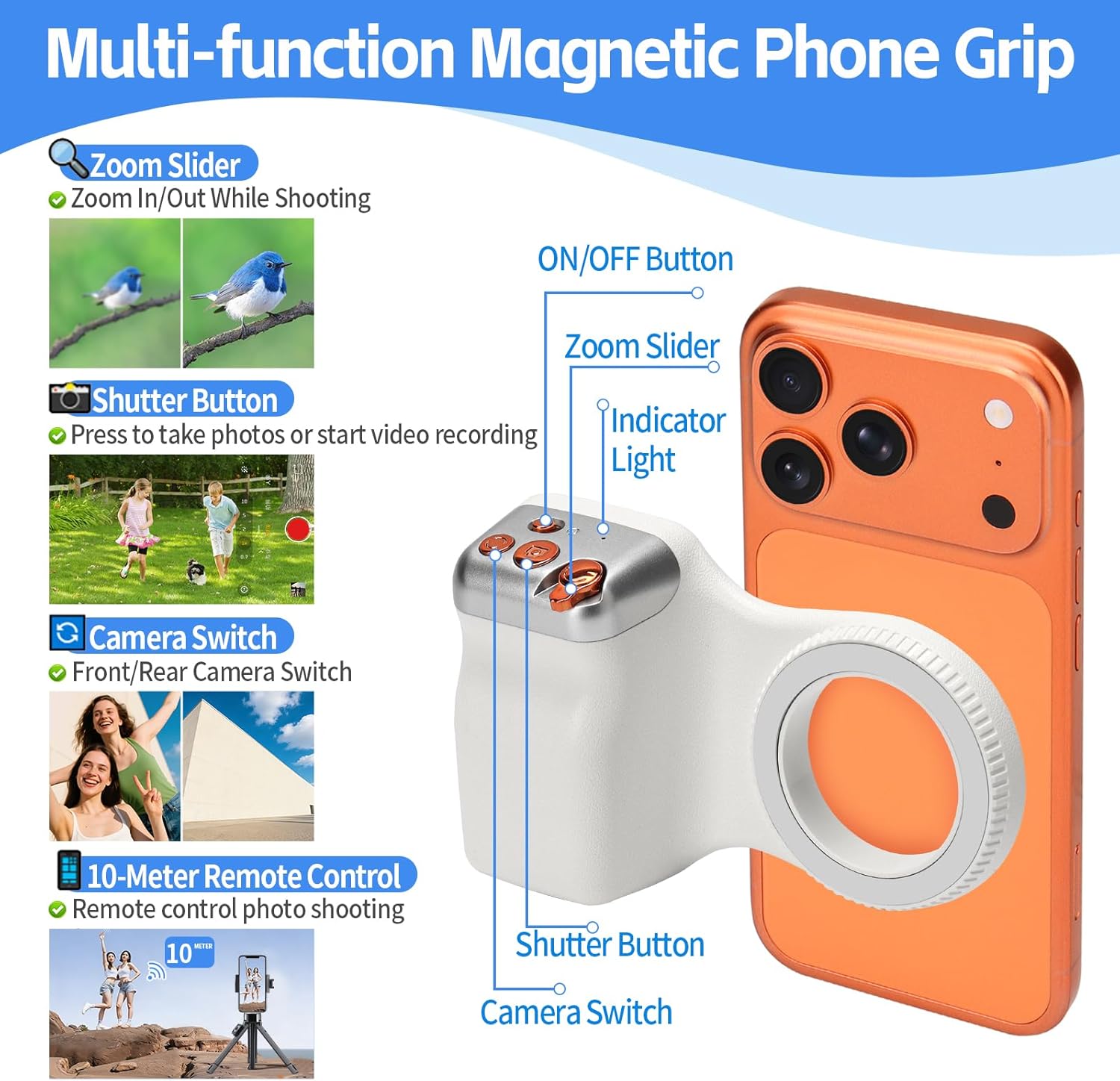 Magnetic Phone Camera Grip,Smartphone Shooting Holder, Selfie Handle Fun Shot Magnetic Grip for iPhone & Android with Wireless Shutter Button, Creator Kit for TikTok/Selfies/Photography/Video - Image 3
