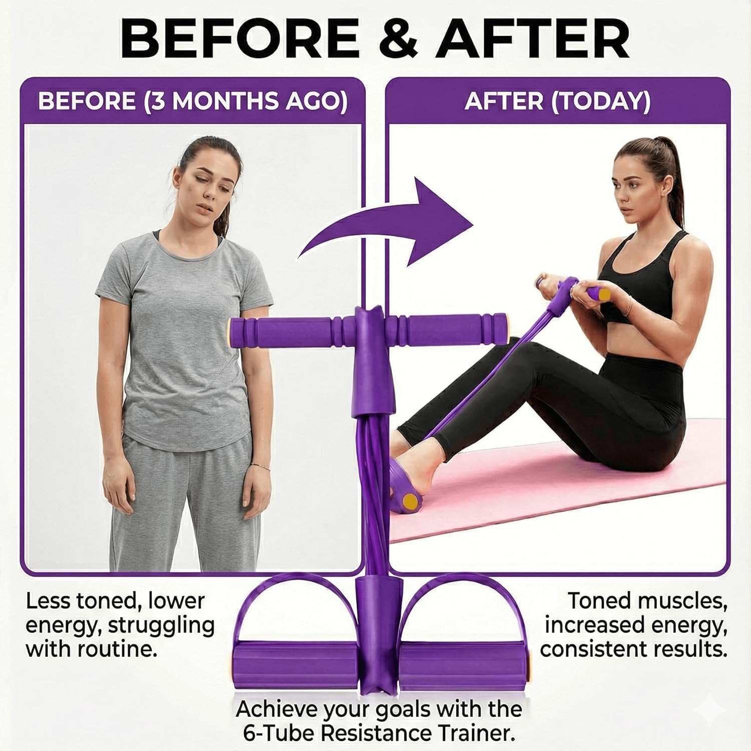 Pedal Resistance Bands with Handles for Women, 6-Tube Durable Pedal Exerciser for Home & Office Workout, Natural Rubber Resistance Band for Full Body Toning, Training Abdomen, Waist, Arms & Legs - Image 6