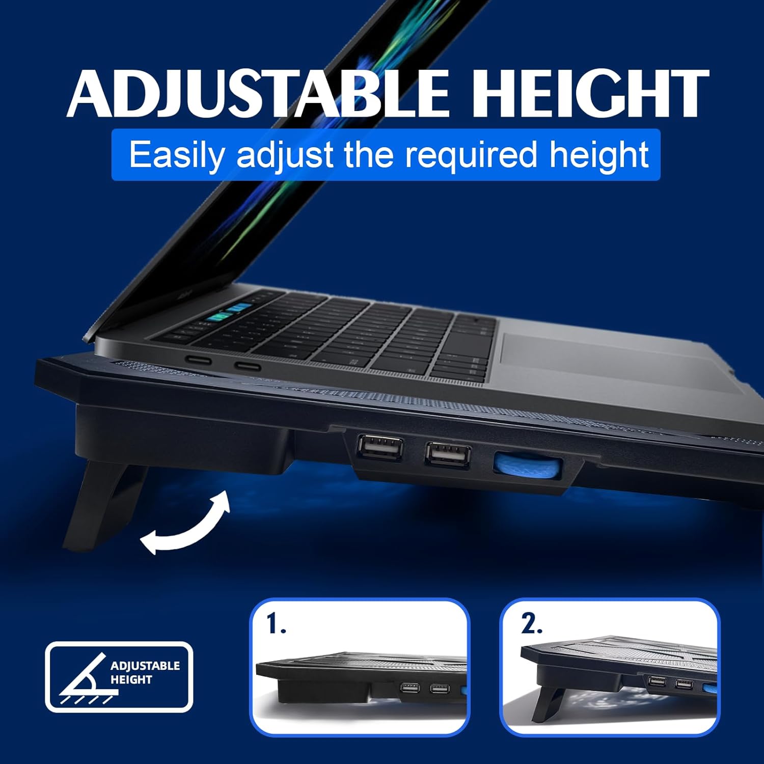 NAGAN Laptop Cooling Pad with 6 Fans, Ergonomic USB Powered Cooling Pad for Laptop with Dual USB 2.0 Ports, Height-Adjustable, Metal Mesh Gaming Notebook Cooler, Fits 15-17.3 inch Laptops - Image 3