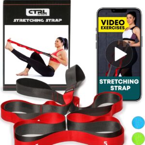 Stretching Strap with Loops – Non Elastic Stretch Band for Physical Therapy, Yoga Strap for Stretching Equipment, Stretch Bands for Exercise and Flexibility – Fascia, Hamstring & Leg Stretcher Belt