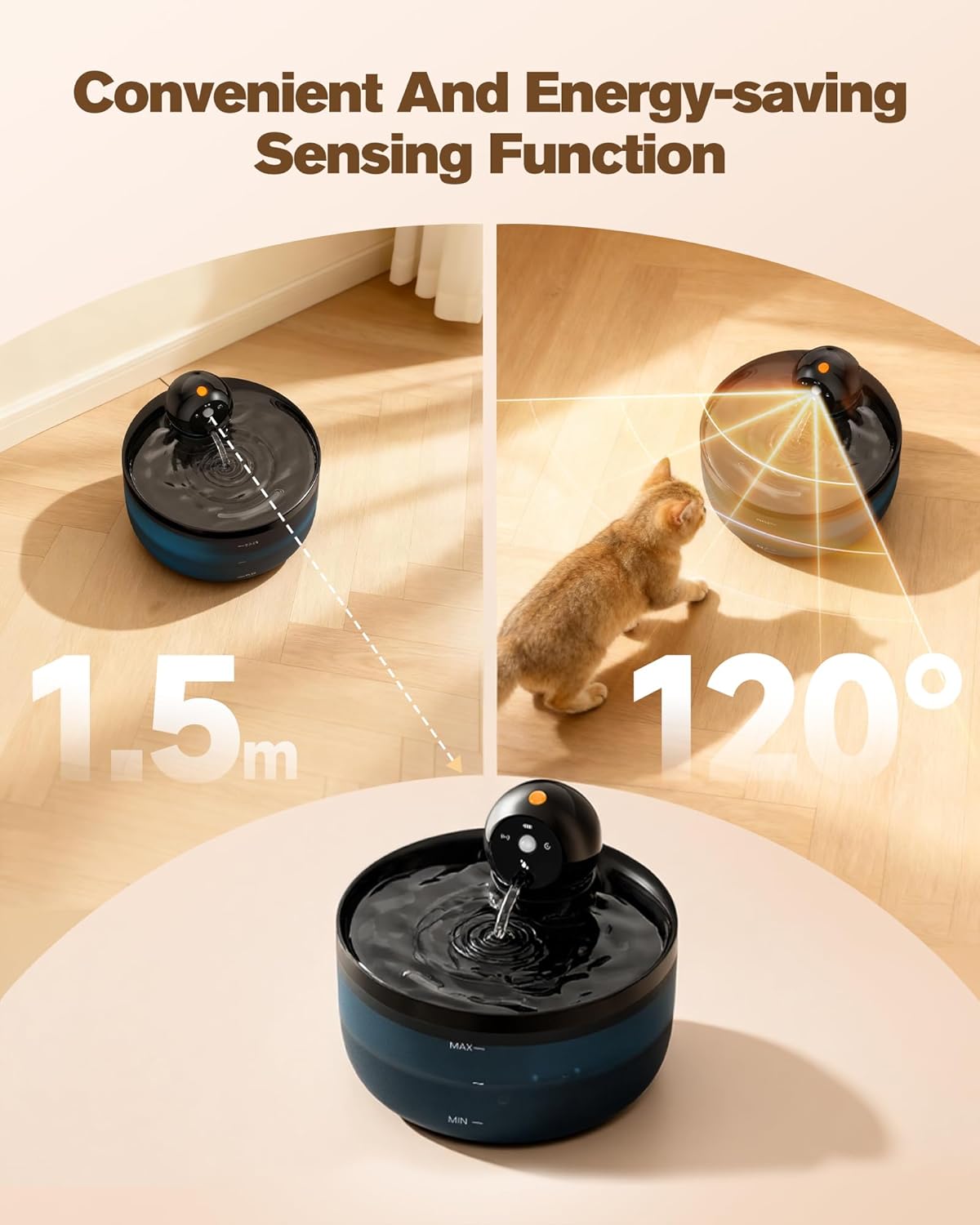 Cat Water Fountain Wireless Cordless: Cat Fountain for Drinking Battery Operated - 88oz/2.6L Black Pet Water Fountain Rechargeable - Quiet Cats Water Bowl Dispenser with Motion Sensor - Small Animals - Image 4