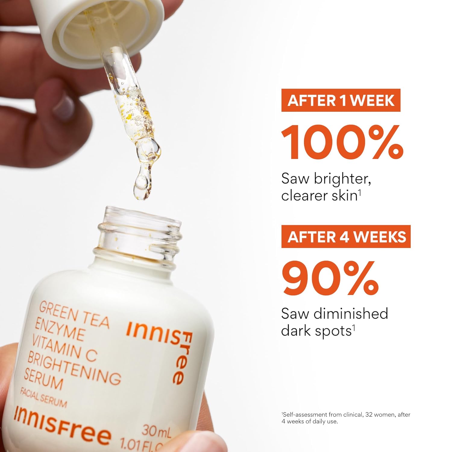 Innisfree Green Tea Enzyme Vitamin C Serum for Brightening Dark Spot Correction, Korean Face Serum for Radiant Glow - Image 5