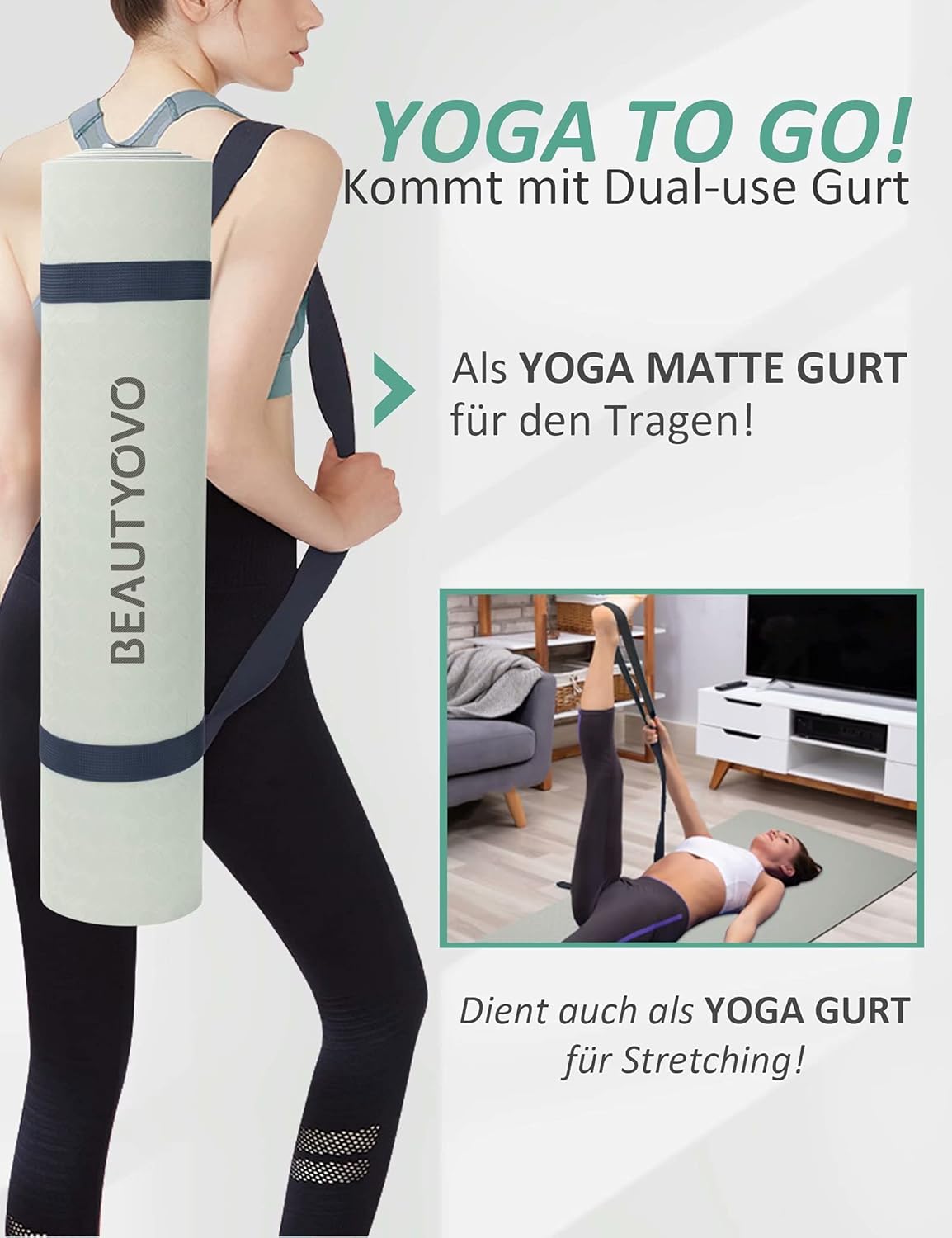 Yoga Mat with Strap, 1/3 Inch Extra Thick Yoga Mat Double-sided Non Slip, Professional TPE Yoga Mats for Women Men, Workout Mat for Yoga, Pilates and Floor Exercises - Image 5
