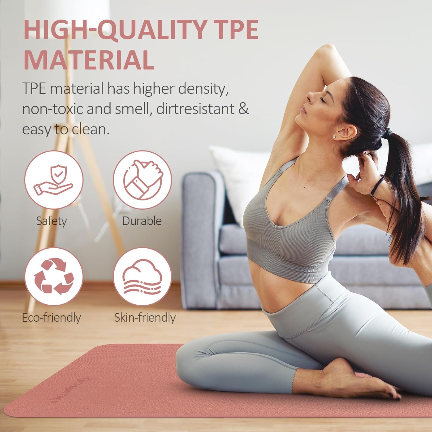 Gruper Yoga Mat Non Slip, 72"L x 24"W x 0.24"/0.32"TH, Anti-Tear Exercise Mat with Carrying Strap and Bag, Pro TPE Yoga Mats for Women, Workout Mats for Home, Pilates and Floor Exercises - Image 5