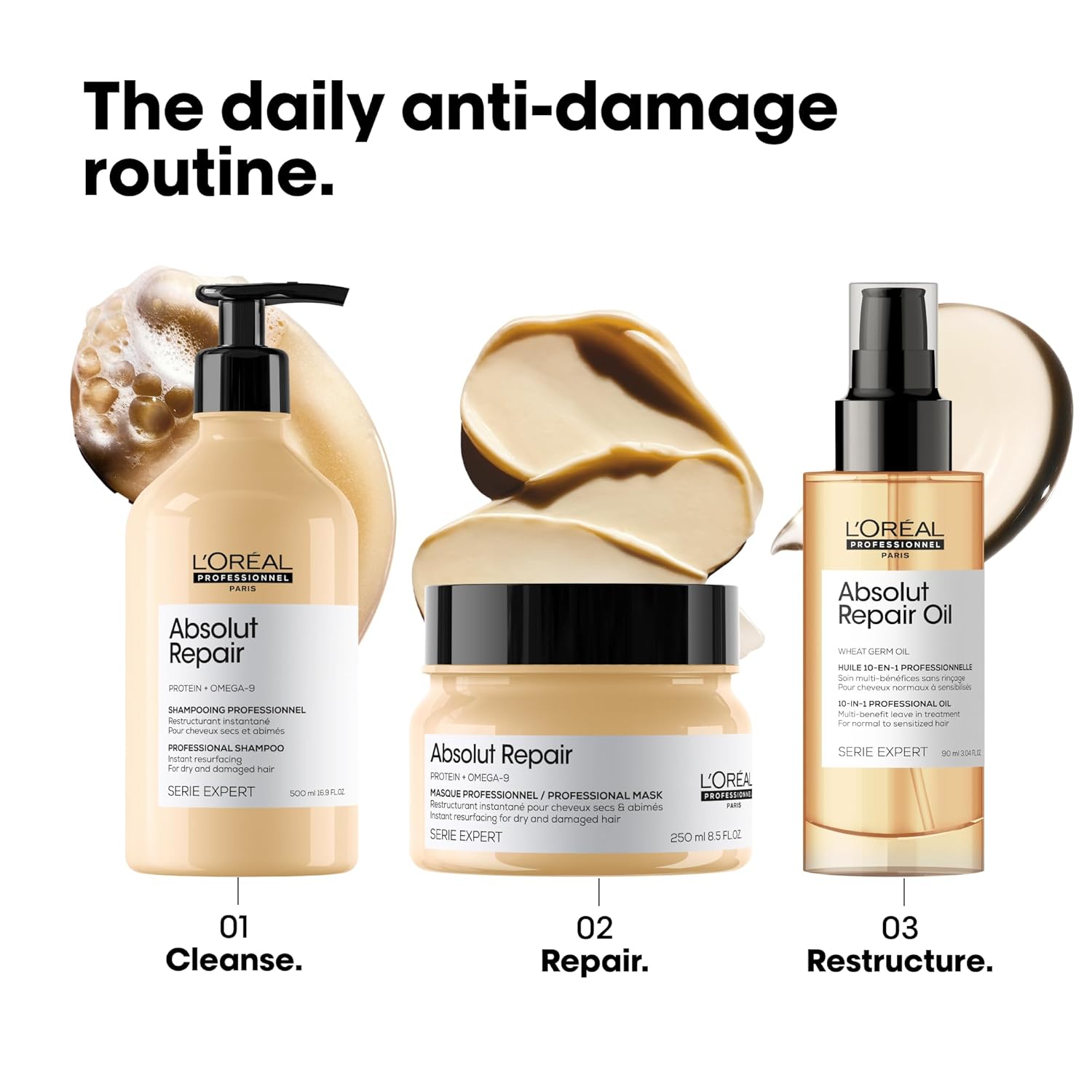 L'Oréal Professionnel Paris Absolut Repair Hair Mask - Nourishing Protein Treatment, Hydrates, Repairs Damage & Adds Shine, for Dry & Damaged Hair, 250ml - Image 5