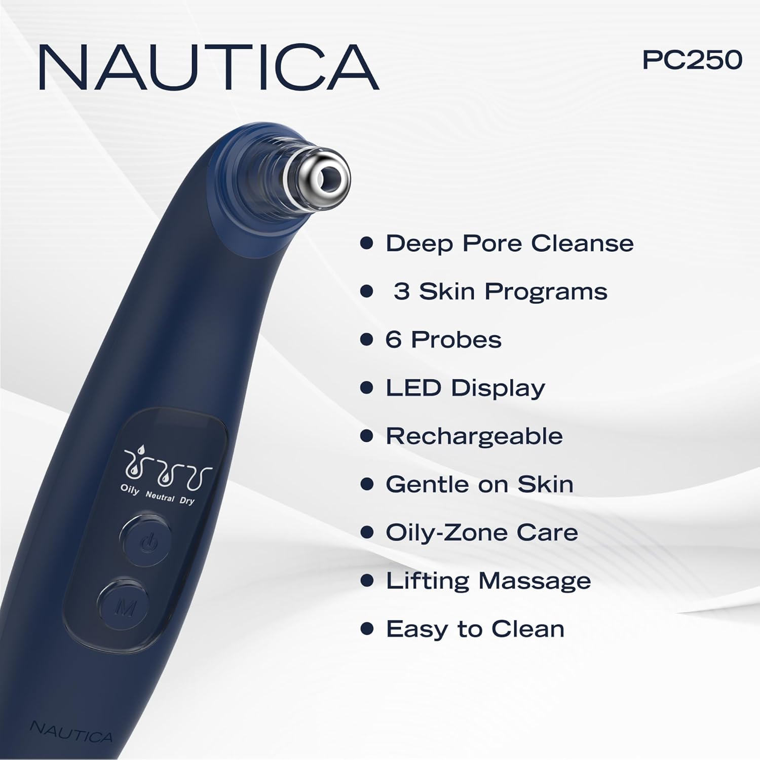 Nautica PC250 Blackhead Remover Tool, Rechargeable Vacuum Blackhead Remover for Face with 6 Heads, 3 Modes & LED Display for Deep Pore Cleansing - Image 2