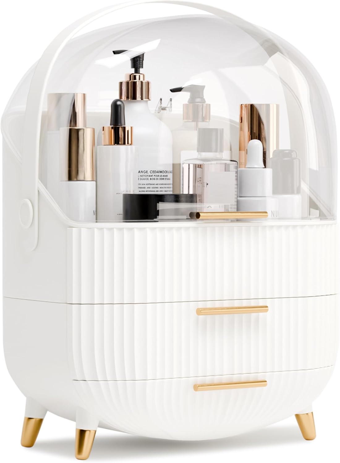 lurcns Makeup Organizers and Storage, Make up Organizer for Vanity Cosmetics Skincare Organizers With Lid and Drawers Display Cases for Countertop(White)