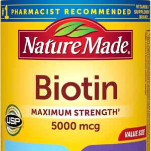 Nature Made Maximum Strength Biotin 5000 mcg Softgels, Biotin Hair Skin and Nails Vitamins Dietary Supplement, 120 Count