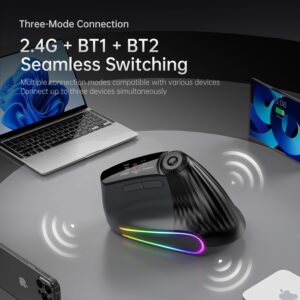 Ergonomic Vertical Mouse Wireless, Rechargeable Bluetooth Ultra-Fast Scrolling 4800 DPI Ergo Mouse, 2.4G Quiet Clicks 6 Buttons RGB Optical Mice, 3 Multi-Device Connectivity for Mac, Laptop