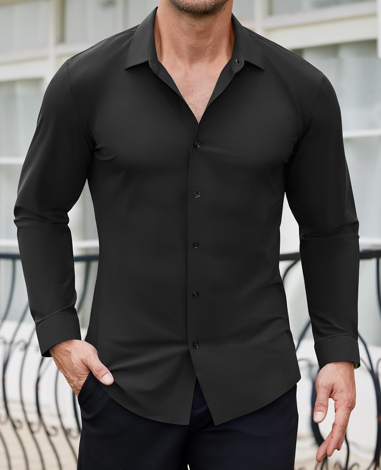 Lion Nardo Slim Fit Dress Shirts for Men Stretch Muscle Fit Long Sleeve Dress Shirts Wrinkle Free Formal Button Down Shirts - Image 4