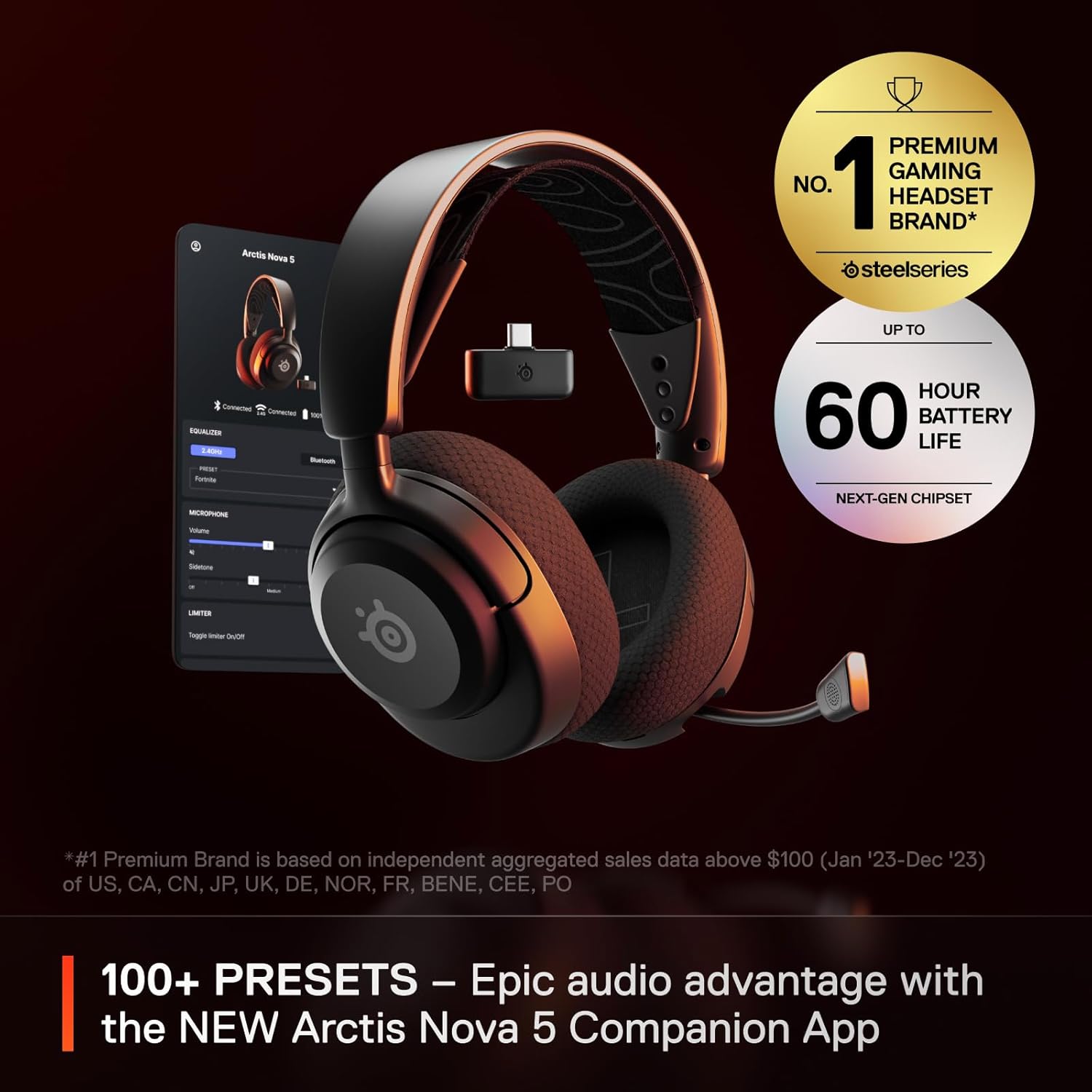 SteelSeries Arctis Nova 5 Wireless Multi-System Gaming Headset — Neodymium Magnetic Drivers — 100+ Audio Presets — 60 HR Battery — 2.4GHz or BT — ClearCast Gen2.X Mic — PC, PS5, PS4, Switch, Mobile - Image 2