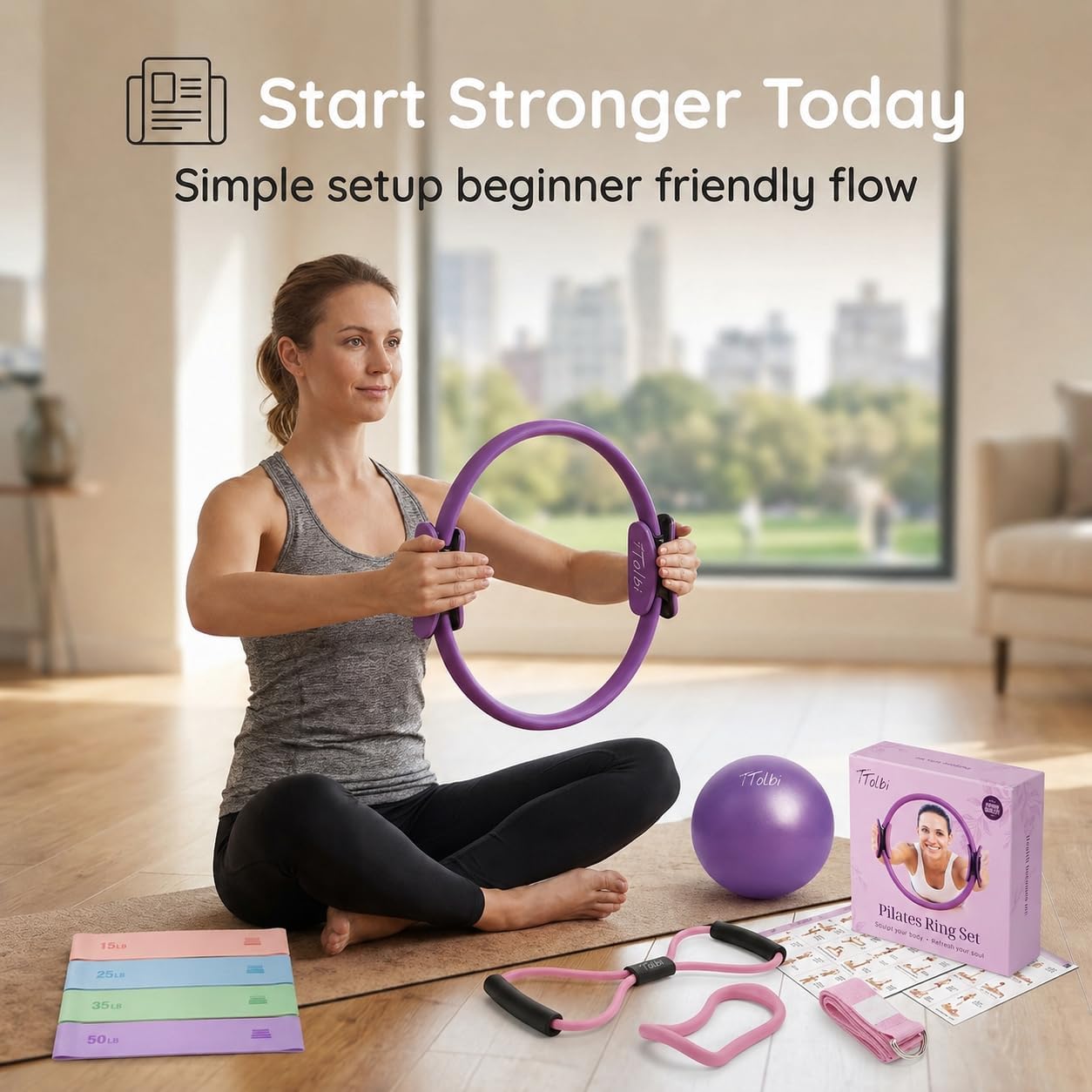 TTolbi Pilates Equipment Kit - Pilates Ring and Ball Set, Home Pilates Workout Kit for Women with Essential Accessories for At Home Workouts to Tone, Strengthen, Balance & Improve Flexibility - Image 6