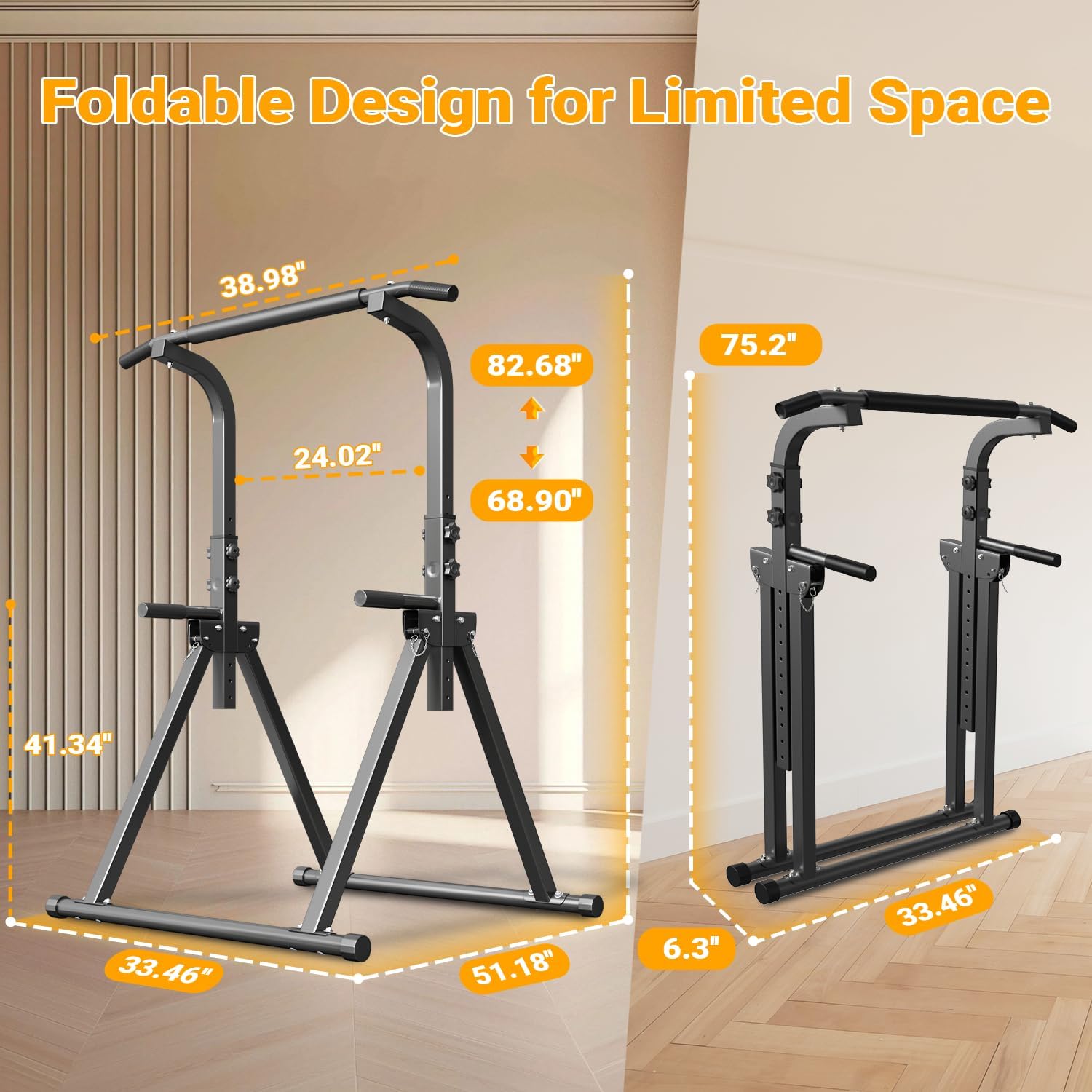YYJO Foldable Pull Up Bar Free Standing Multi-function Power Tower Dip Bar with Assistance Bands Home Gym Strength Training Equipment - Image 7