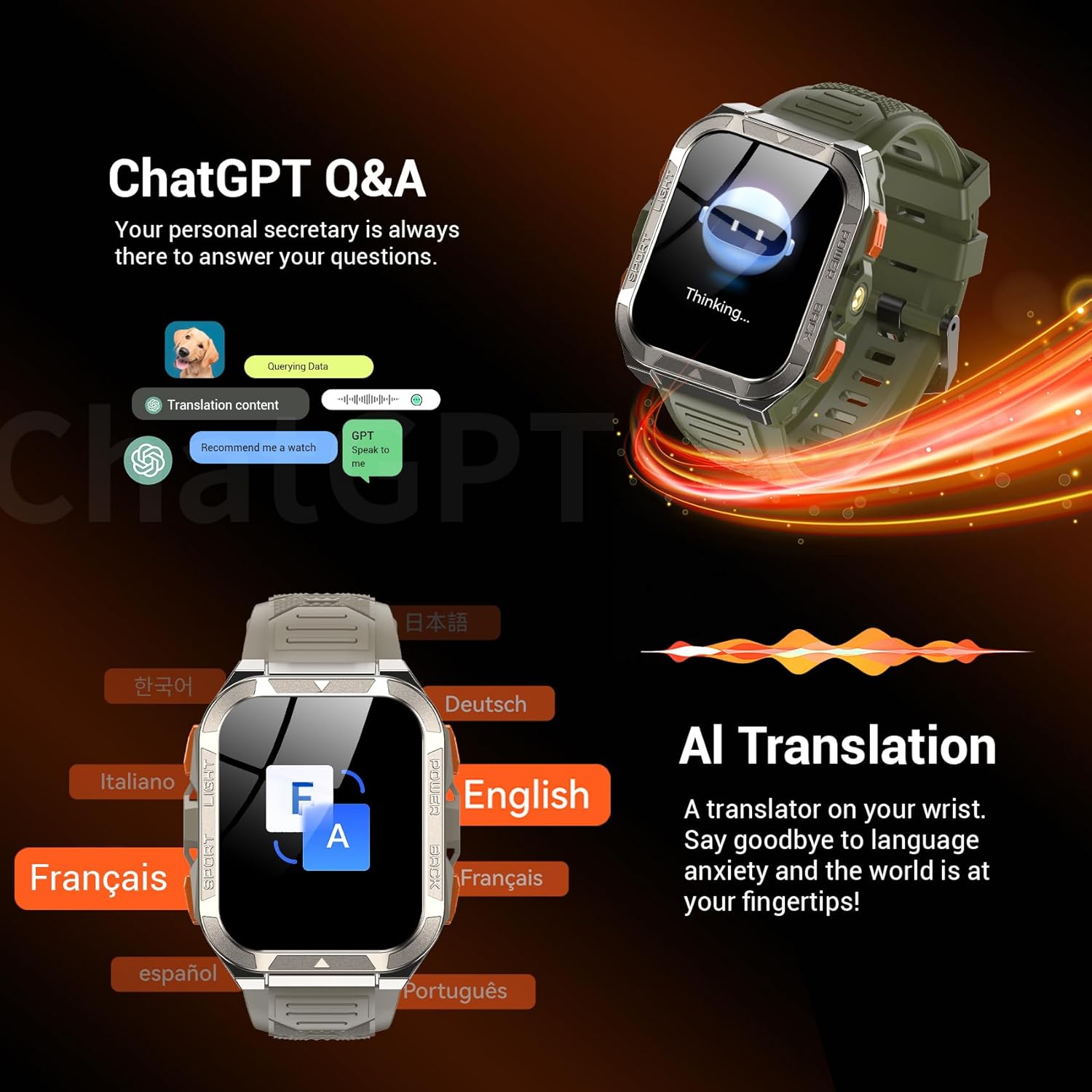 Military Smart Watches for Men (Answer/Make Calls),1.91"Fitness Smart Watch for Android and iPhone, GPS Fitness Trackers Watch with Flashlight/Heart Rate/Sleep/100+ Sport Modes/AI, Mens New Year Gift - Image 9