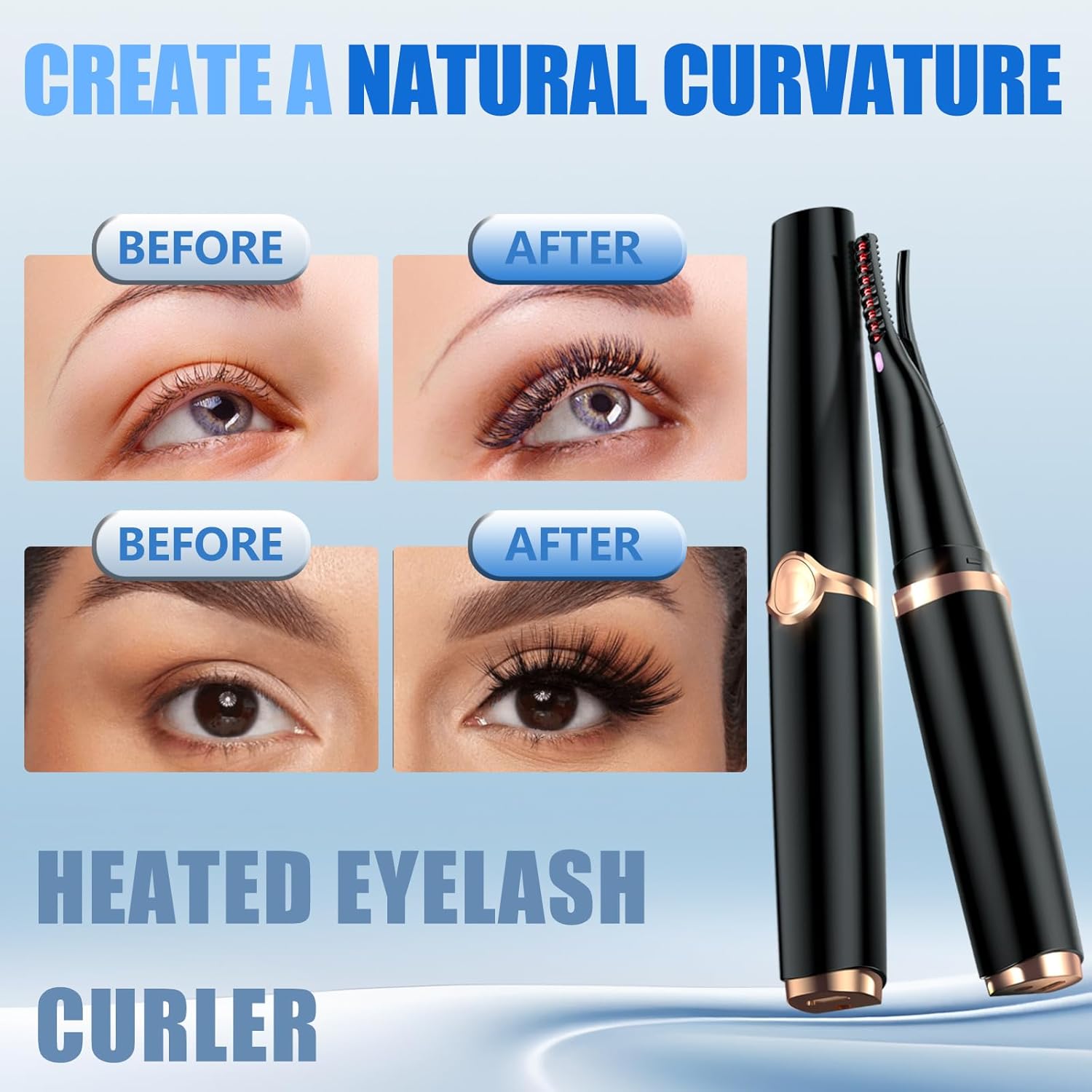 Heated Eyelash Curlers - 2 in 1 Clip- Type Heated lash Curler Best Seller Electric Eyelash Curler 3 Temp Settings for Makeup Tools USB Rechargeable Natural Curling 24H Long Lasting B2-2 - Image 3