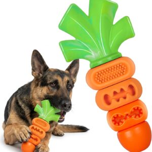 Frienhund Tough Dog Toys for Aggressive Chewers Medium to Large Breed, Indestructible 7″ Nylon & Rubber Carrot, Bacon Flavored Dental Chew Toy for Boredom, Easter Basket Stuffers for Dogs (20-70 lbs)