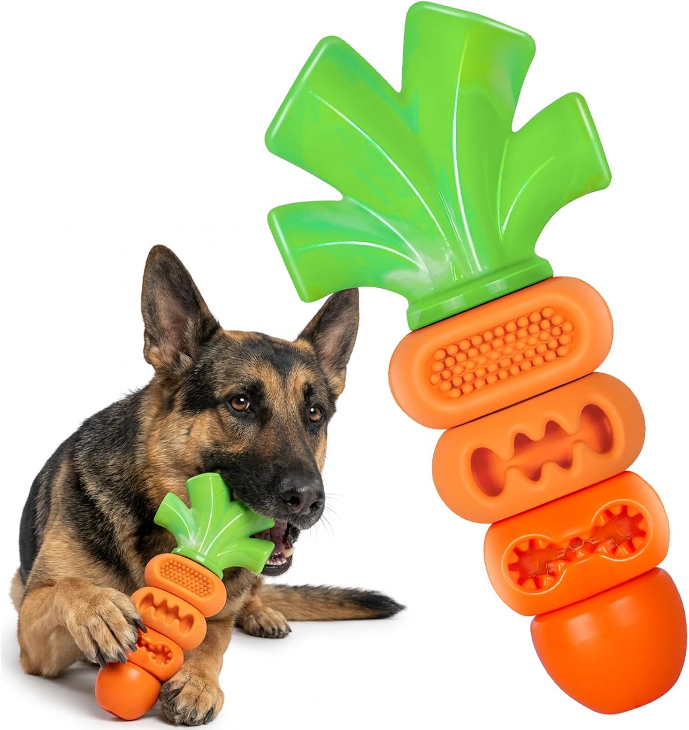 Frienhund Tough Dog Toys for Aggressive Chewers Medium to Large Breed, Indestructible 7" Nylon & Rubber Carrot, Bacon Flavored Dental Chew Toy for Boredom, Easter Basket Stuffers for Dogs (20-70 lbs)