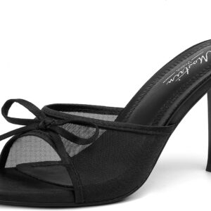 Mostrin Kitten Heels for Women Round Toe Heels With Bow Vintage Mules Sexy Slip on Stiletto Backless Sandals for Party Daily