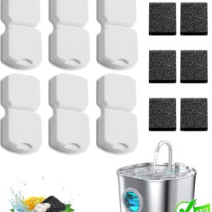 Cat Water Fountain Filter Replacement: 6Pack Pet Fountain Filters of 6 Carbon Filters & 6 Sponges – Use for HOOISE 74oz Automatic Pet Fountain Cat Water Dispenser S15