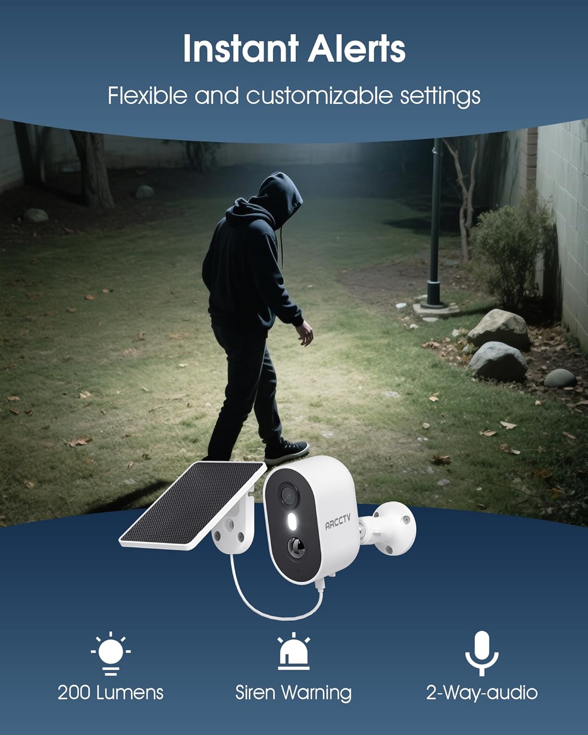 ARCCTV Security Camera Wireless Outdoor, 4MP Recharge Battery Powered WiFi Camera with Solar Panel, Motion Detection, Color Night Vision, 2-Way-Audio, 2.4G/5G Dual Band WiFi (2 Pack) - Image 6