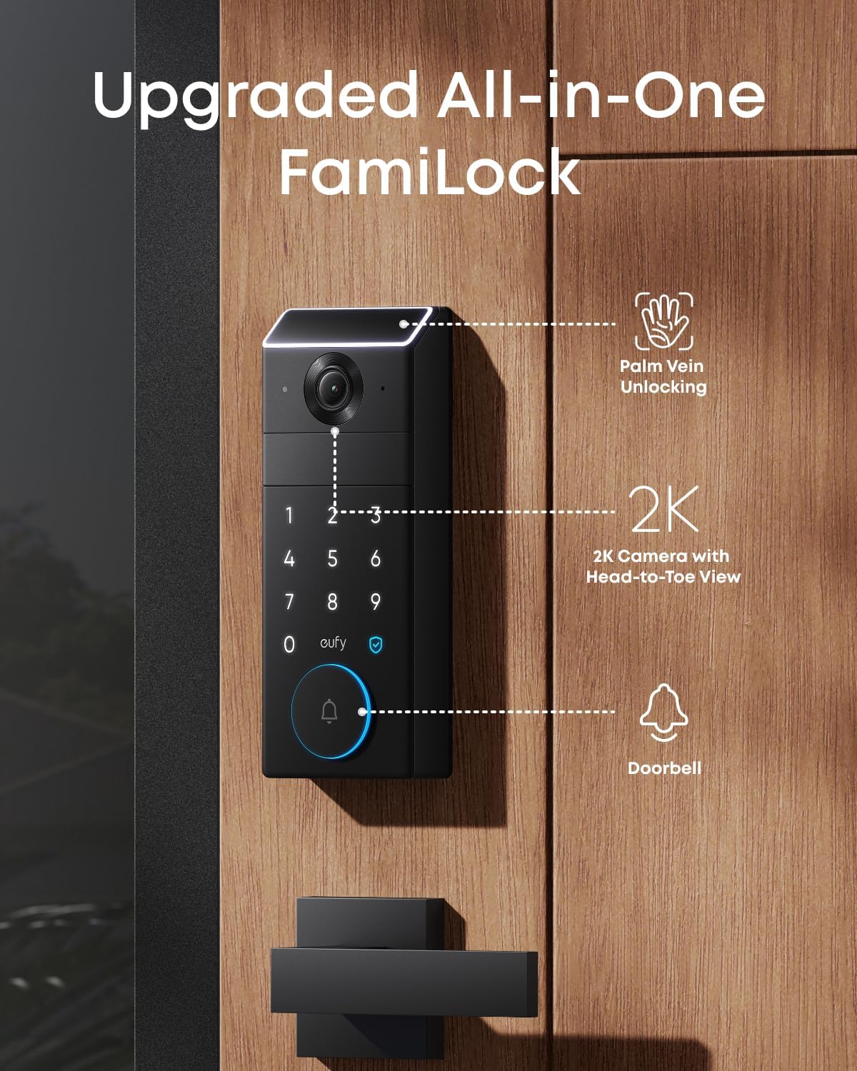 eufy Security Smart Lock FamiLock S3 Max with Palm Vein Recognition, Keyless Entry Front Door Lock, Wi-Fi Keypad Deadbolt+ 2K HDR Doorbell Camera, 16GB Built‑in Storage, BHMA 1, Rear Lock Video Screen - Image 9