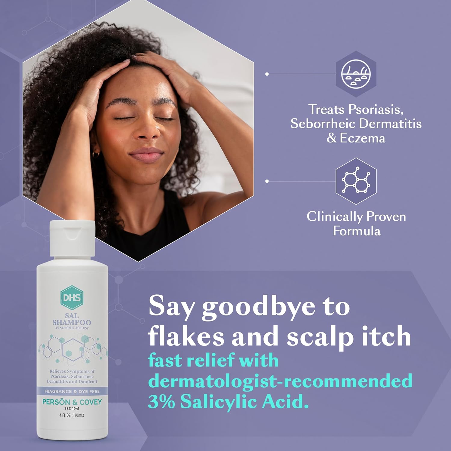 DHS SAL Shampoo - Maximum Strength Shampoo for Psoriasis, Eczema, and Dandruff / Medicated Anti-Dandruff Shampoo Reduces Oil, Treats Itchy Scalp with Salicylic Acid / PBA-free, Fragrance-free / 4oz - Image 4