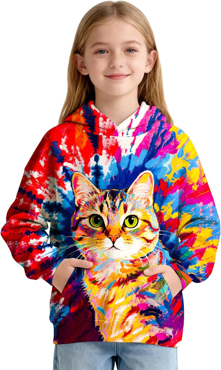 Kids Tie Dye Hoodie Sweatshirt Hooded Kangaroo Pocket Pullover Hoodies for Boys Girls - Image 4