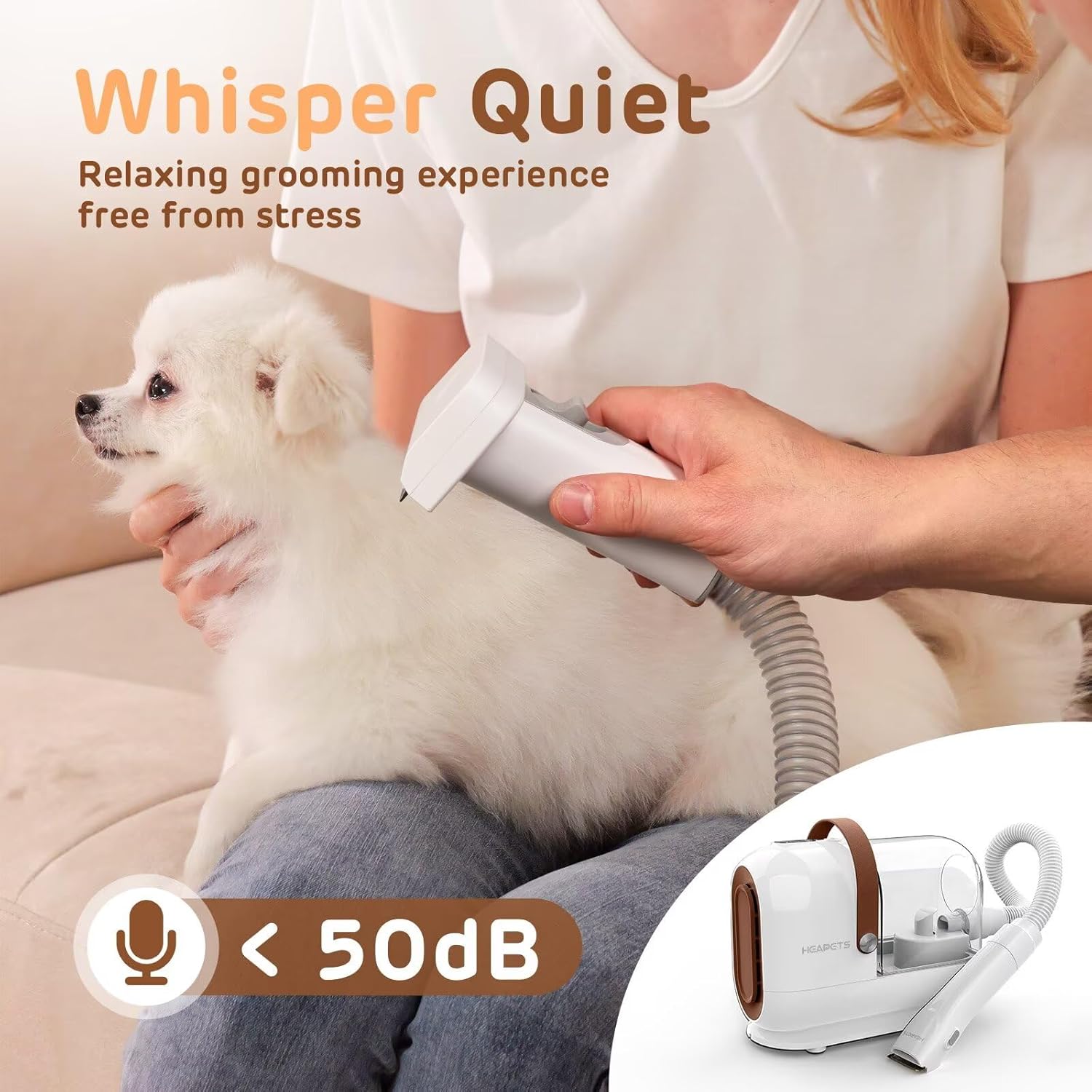 HEAPETS Dog Grooming Vacuum Kit - 3L Vacuum with 7 Tools, Low Noise Electric Clipper and Brush for Pet Shedding at Home, White - Image 8