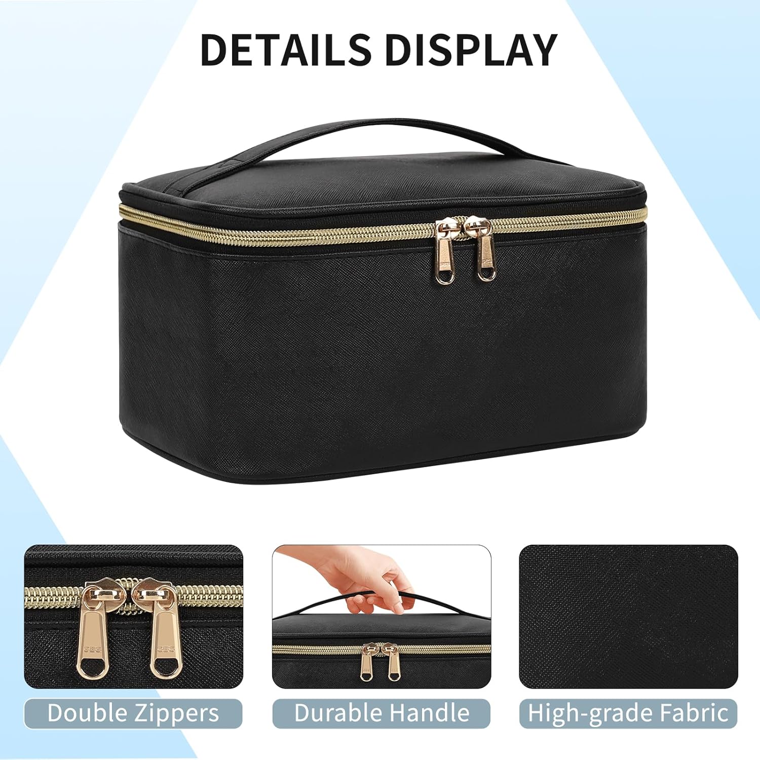 OCHEAL Makeup Bag, Portable Cosmetic Bag, Large Capacity Travel Makeup Case Organizer, Black For Women Toiletry Bag for Girls Traveling With Handle and Divider - Image 5