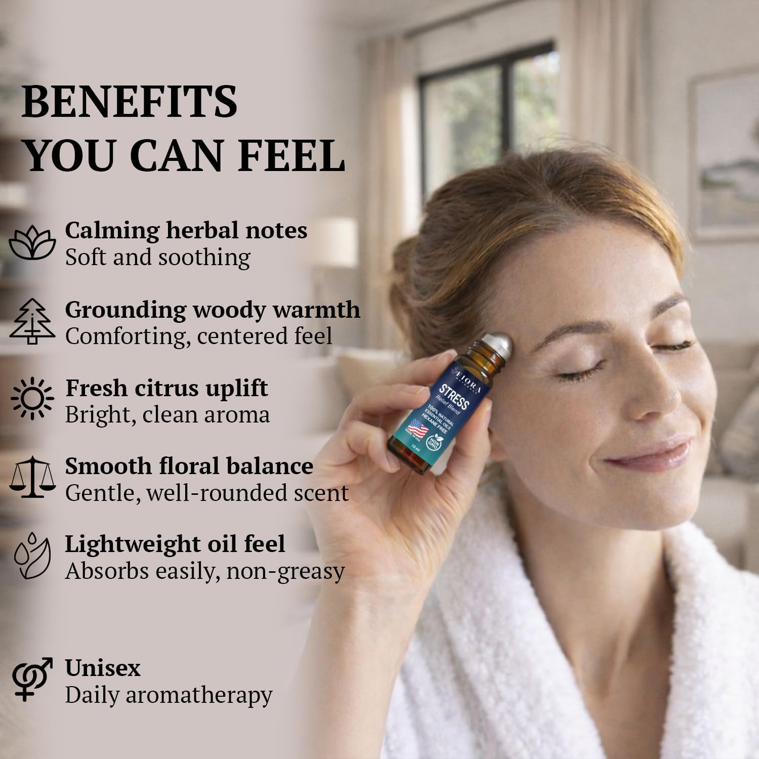 Stress Relief Essential Oil Roll On – Calming Essential Oils Blend for Relaxation & Wellness Rituals - Aromatherapy Roller, Destress Gifts for Women & Men by Fiora Naturals - Image 6