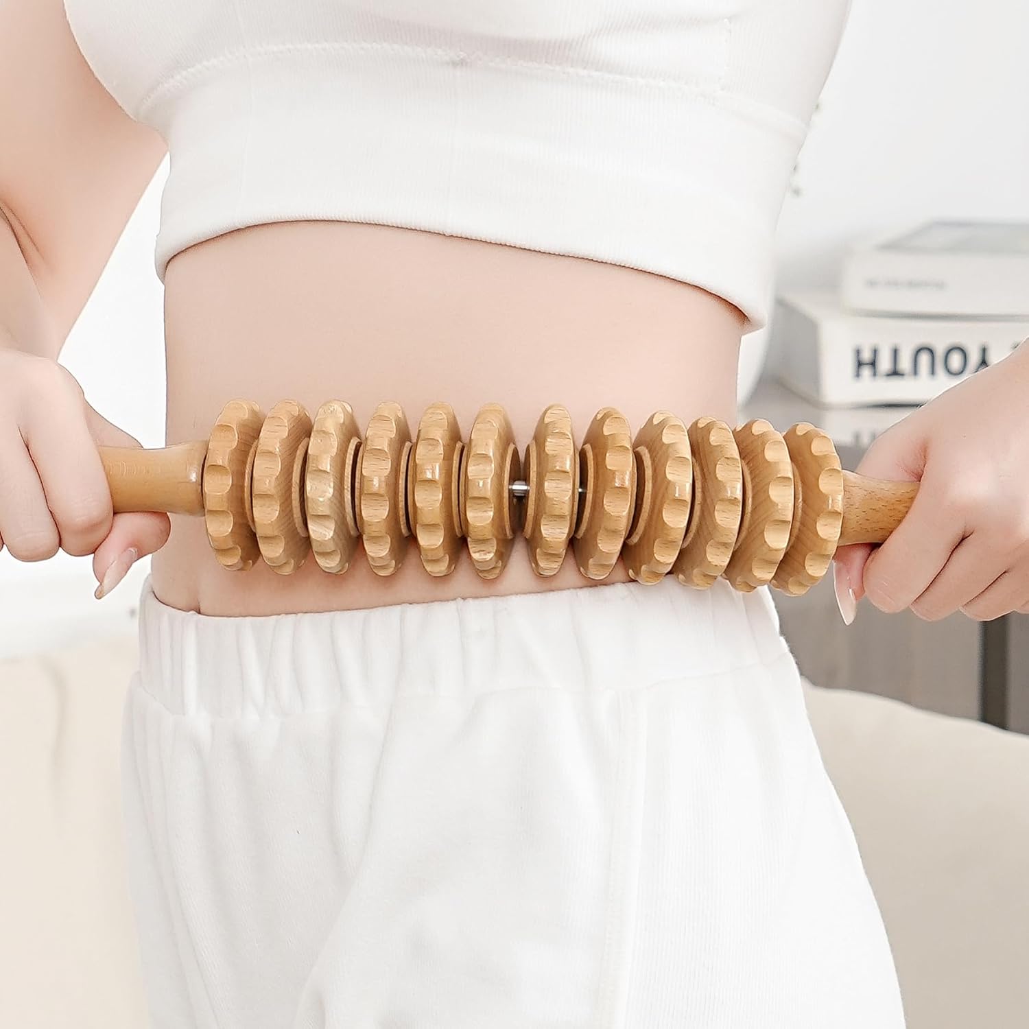 Xokocli Cellulite Massage Tool Wood Therapy Massage Tools Body Roller Cellulite Roller Fascia Blaster Lymphatic Drainage Massager for Legs Thighs Muscle Pain Relief(White 12-Wheel) - Image 3