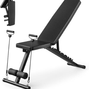 Adjustable Weight Bench for Home Gym, Foldable Workout Bench for Full Body Fitness Dumbbell Exercise, 600LBS Incline Decline Flat Bench with Resistance Bands for Strength Training