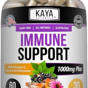 Kaya Naturals Elderberry Immune Support, Elderberry with Zinc and Vitamin C for Adults Vitamins, Probiotics & Turmeric 1000mg Immune System Booster Sambucus Capsules – 60 Count