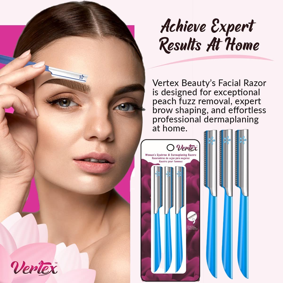Facial Razor Hair Removal - Dermaplaning Tool Peach Fuzz Remover Trimmer Women Remove Fine Hair Blue Eyebrow Razors Dermaplane Face Shavers Exfoliating Sensitive Skin Travel Essential - Image 2