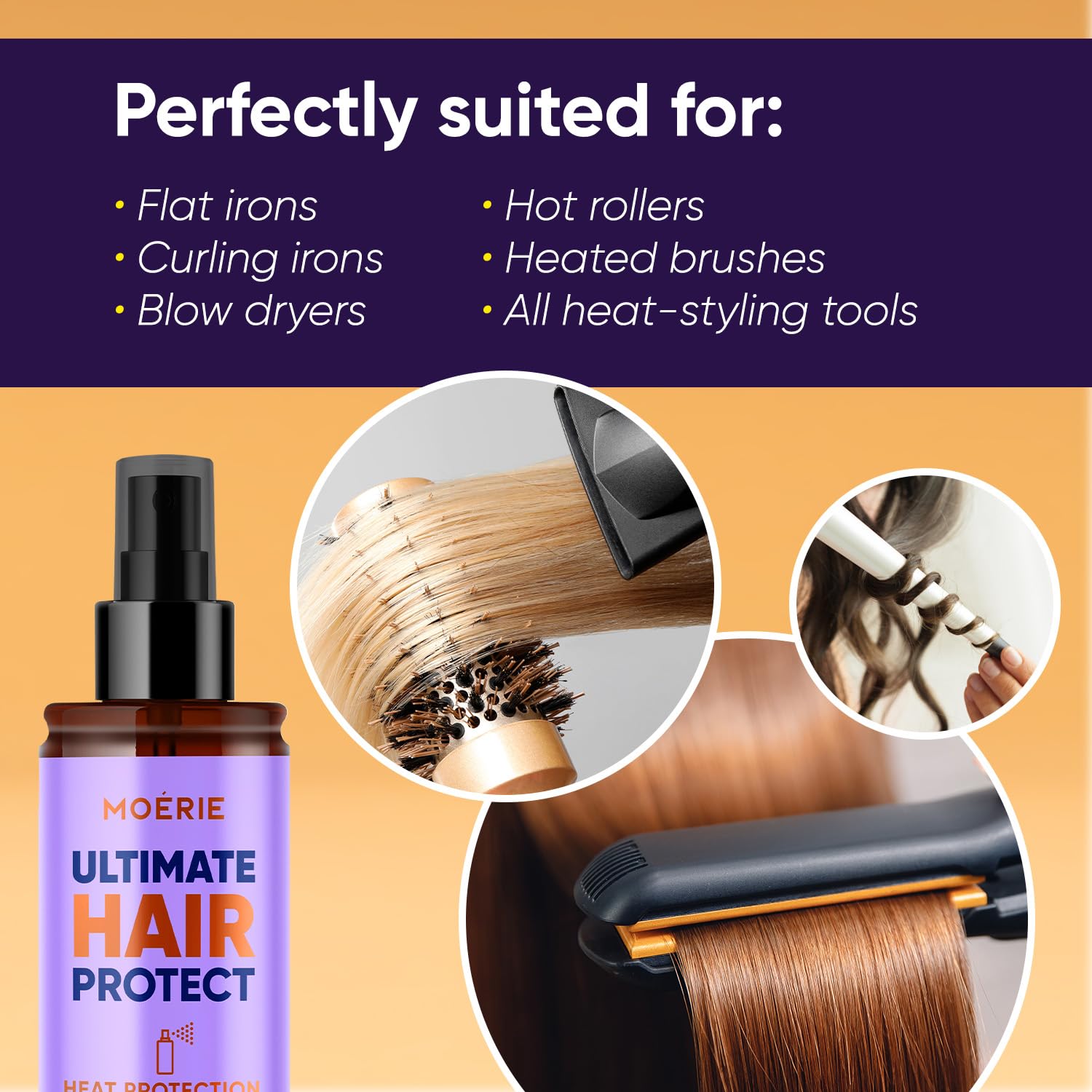Moerie Hair Heat Protectant Spray – Thermal Protection Mist up to 450°F – Lightweight Anti-Frizz Heat Protector for Flat Iron, Curling Iron & Blow Dryer – Safe for All Hair Types - Image 3