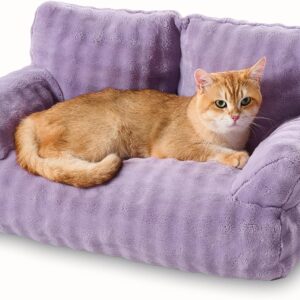 Cat Couch Bed, Cute Soft Pet Sofa for Indoor Cats Kittens Puppies with Removable Washable Cover, 26″x15″, Dusty Purple