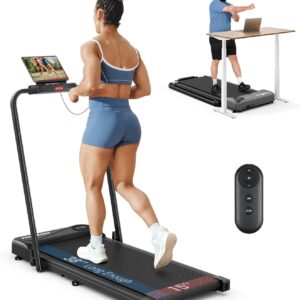 THERUN Walking Pad, 2 in 1 Foldable Treadmills for Home, 2.5HP Under Desk with Handle Bar, 16″ Widened Running Belt, Treadmill with Remote Control & LED Touch Screen