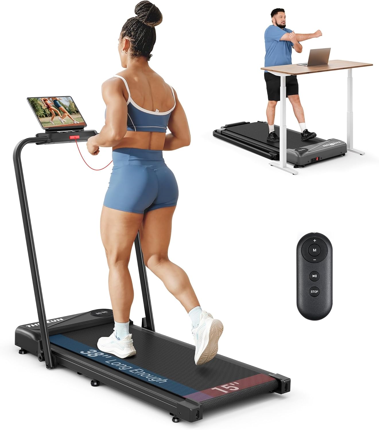 THERUN Walking Pad, 2 in 1 Foldable Treadmills for Home, 2.5HP Under Desk with Handle Bar, 16" Widened Running Belt, Treadmill with Remote Control & LED Touch Screen