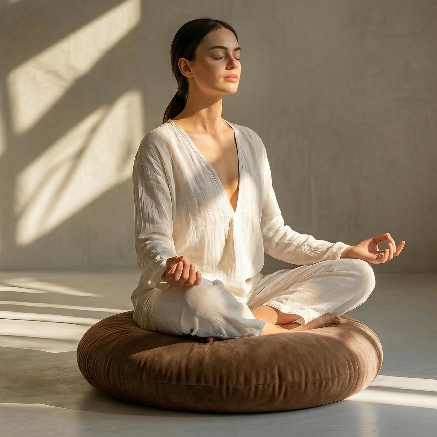 Codi Meditation Cushions Set of 2 – Large Round Floor Pillows for Adults with Removable Washable Cover, Soft and Supportive Floor Cushion for Yoga, Seating and Dog Bed, 32 inch - Coffee - Image 5