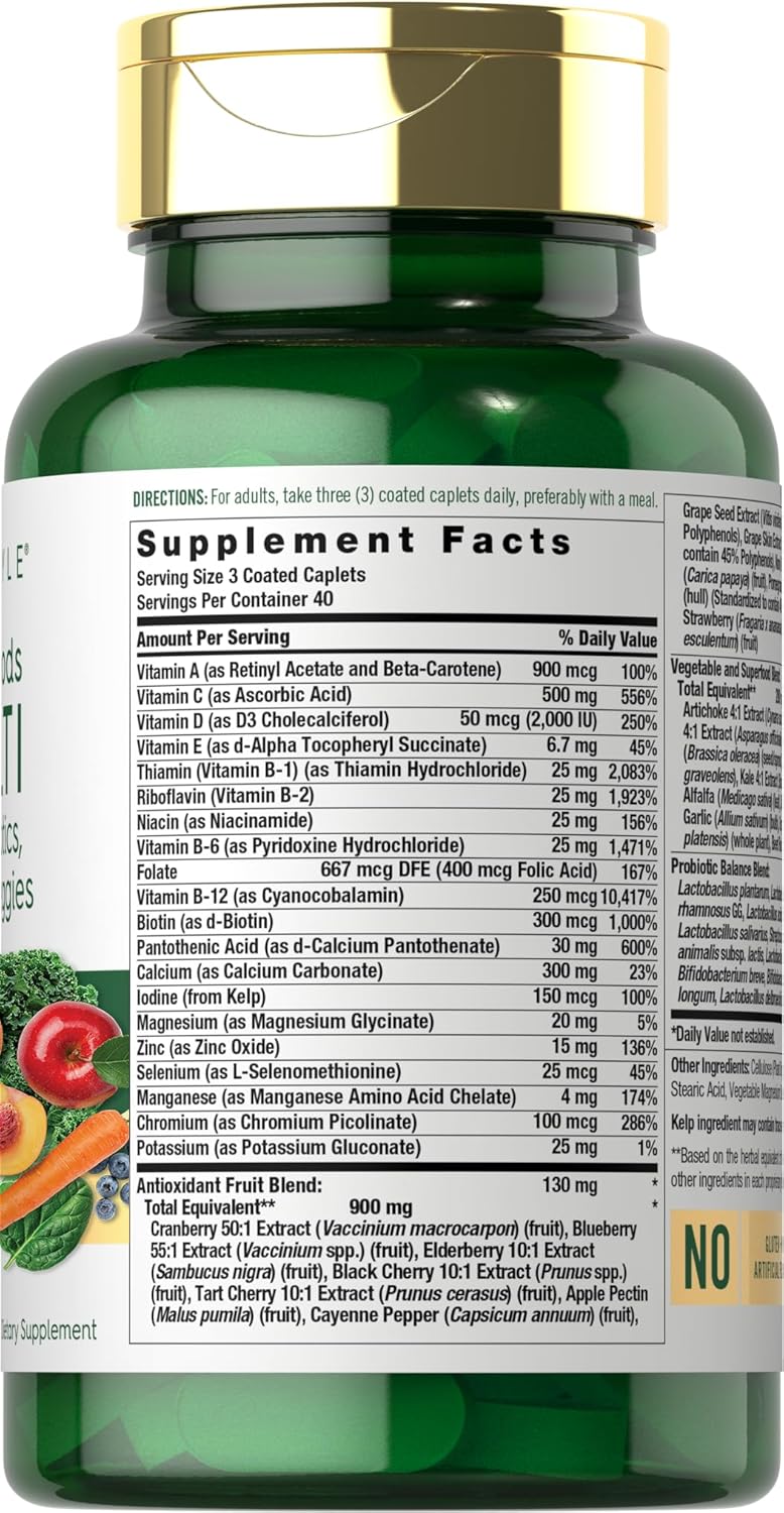 Carlyle Fruits and Veggies Supplement | 120 Count | Superfood Multivitamin with Probiotics | Made with 20 Fruits and Vegetables | Non-GMO & Gluten Free - Image 2