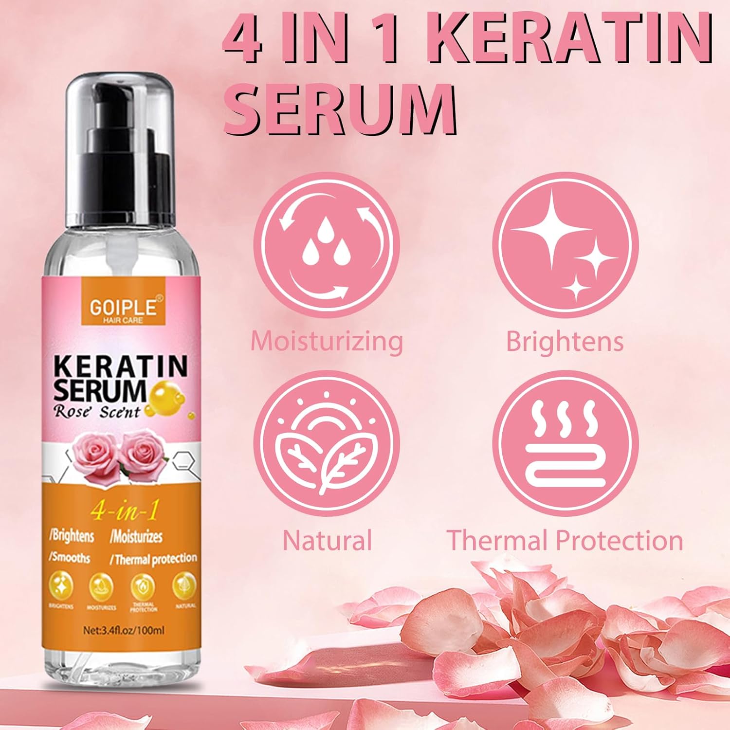 Keratin Protein Hair Serum Keratin Styling & Moisturizing Oil - Anti Frizz Control Nourishes & Repair Keratin Serum Oil for Dry Damaged Hair Heat Protectant Serum for Shine Prevent Hair Burns (Rose) - Image 4