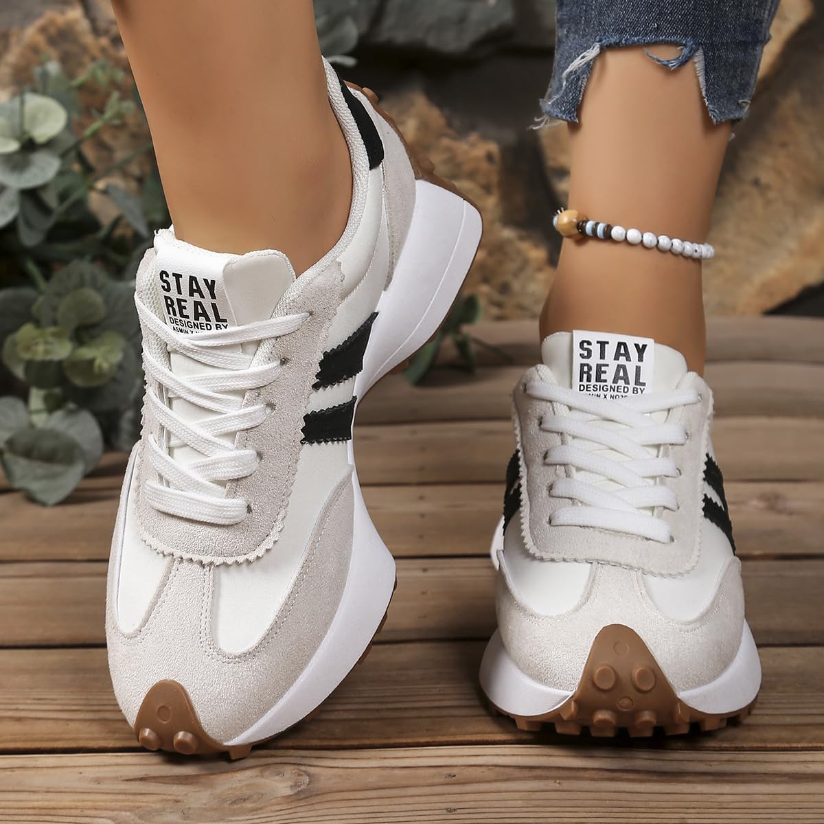 Women's Fashion Thick Sole Sneakers, Breathable Walking Shoes, Comfortable Support, Casual Textile Upper, Rubber Sole, All Seasons - Image 4