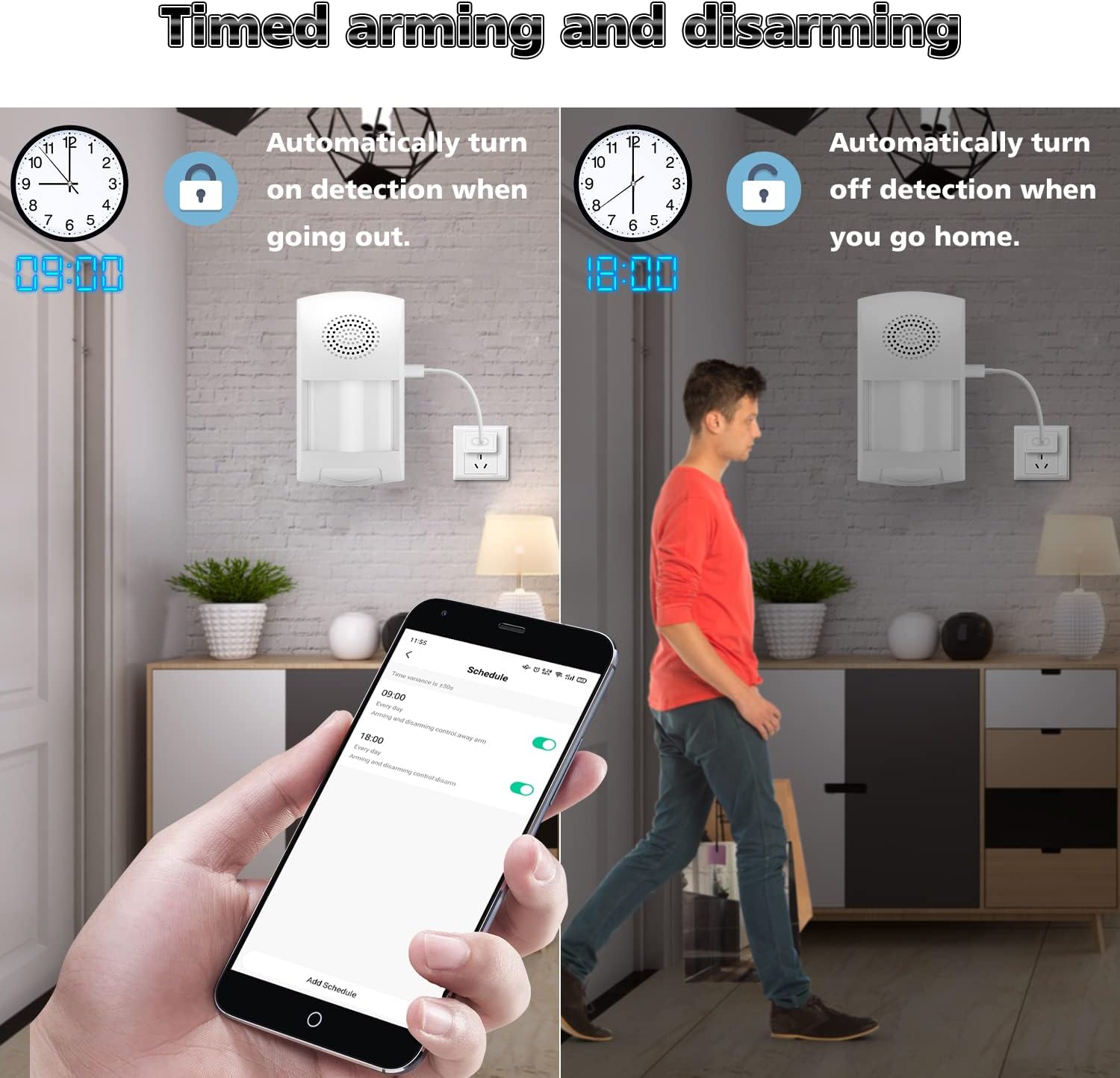 WiFi Motion Sensor Alarm: Smart PIR Motion Detector Alert with 110dB Siren & App Alerts, Tuya App for Remote Arm/Disarm, 4 Alarm Modes Home Security System Compatible with Alexa/Google Assistant - Image 6