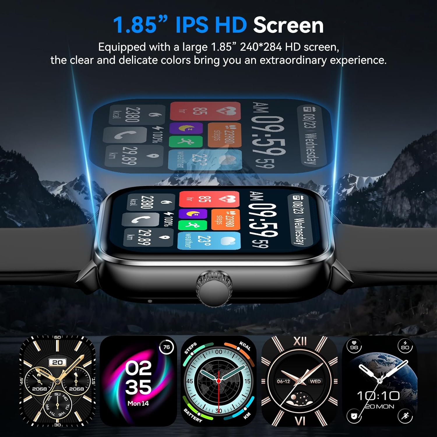 Smart Watches for Men Women with Alexa Built-in, Bluetooth Call, 1.85" HD Touchscreen, 120+ Sport Modes, IP68 Waterproof, 7-Day Battery, 24/7 Heart Rate & Sleep Monitor for Android iPhone (Black) - Image 6