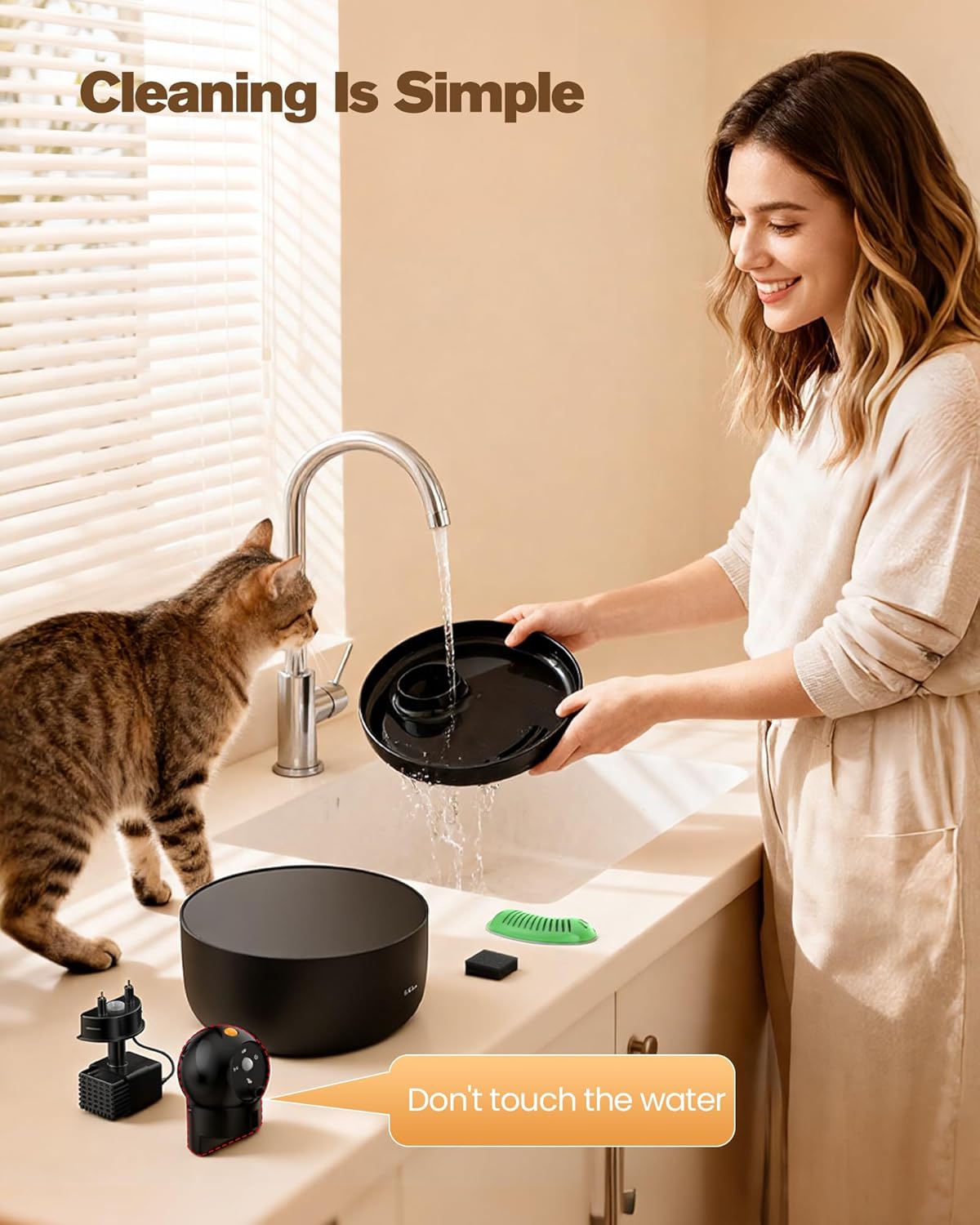 Cat Water Fountain Wireless Cordless: Cat Fountain for Drinking Battery Operated - 88oz/2.6L Black Pet Water Fountain Rechargeable - Quiet Cats Water Bowl Dispenser with Motion Sensor - Small Animals - Image 8